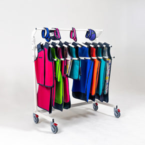 Lead apron rack with ten vest and skirt aprons
